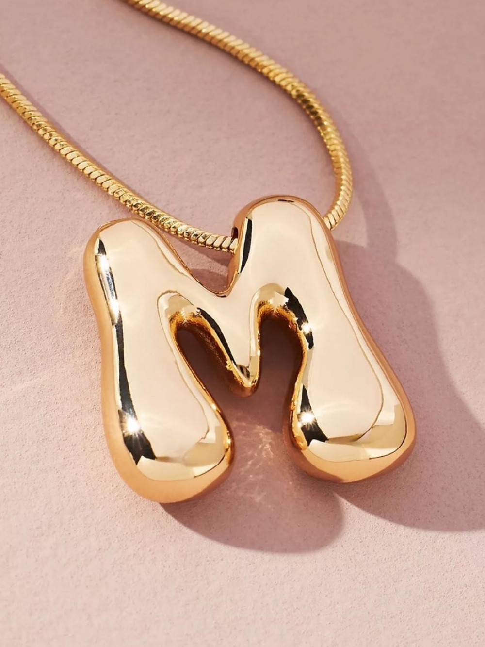 Anthropologie Gold Plated Bubble Letter Initial M Necklace NWOT Jewelry Monogram